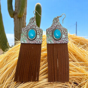 Vintage Y2K Southwestern Artisan Made Long 4.5" Dangle Earrings Fringed Cowgirl